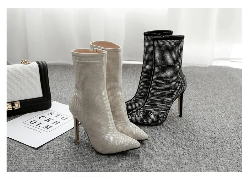 Sparkle Pointed High Heel Boots-Women's Fall/Winter Rhinestone Chic