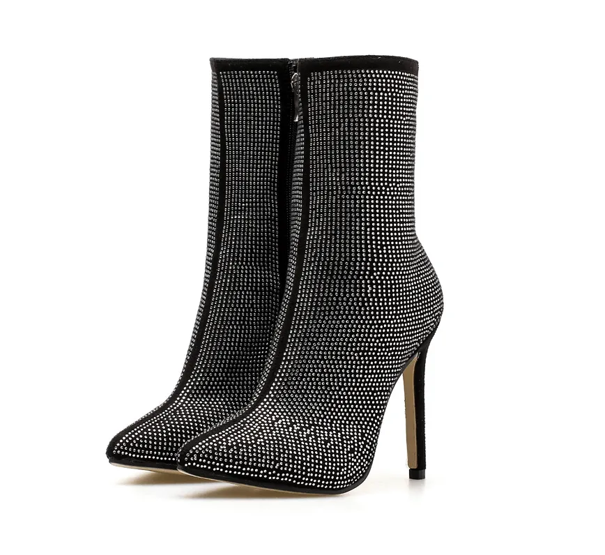 Sparkle Pointed High Heel Boots-Women's Fall/Winter Rhinestone Chic