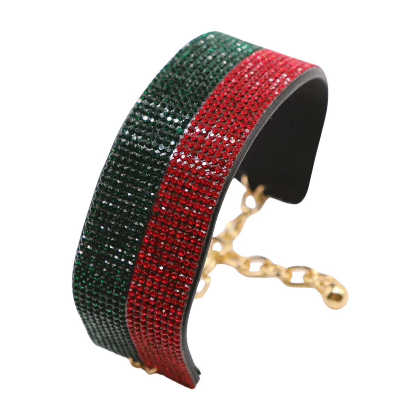 Women Gold Metal Boot Chain Bracelet Bling Shoe Green Red Band Charm Wide Strap