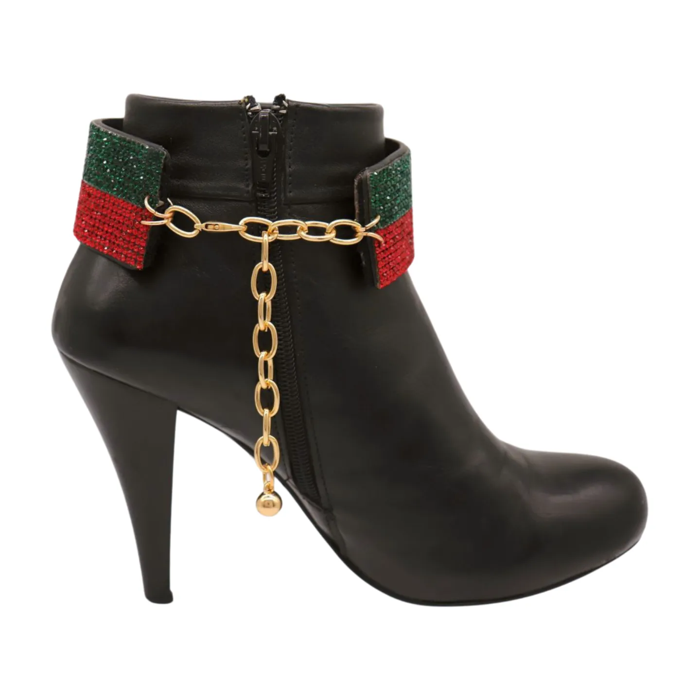 Women Gold Metal Boot Chain Bracelet Bling Shoe Green Red Band Charm Wide Strap