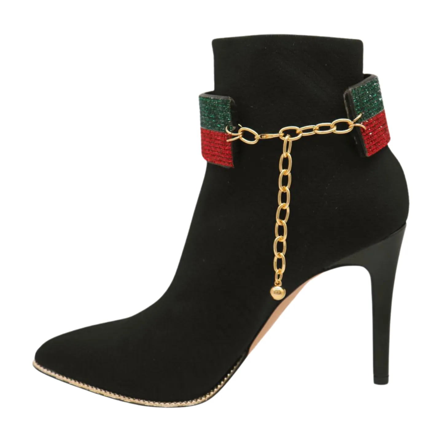 Women Gold Metal Boot Chain Bracelet Bling Shoe Green Red Band Charm Wide Strap