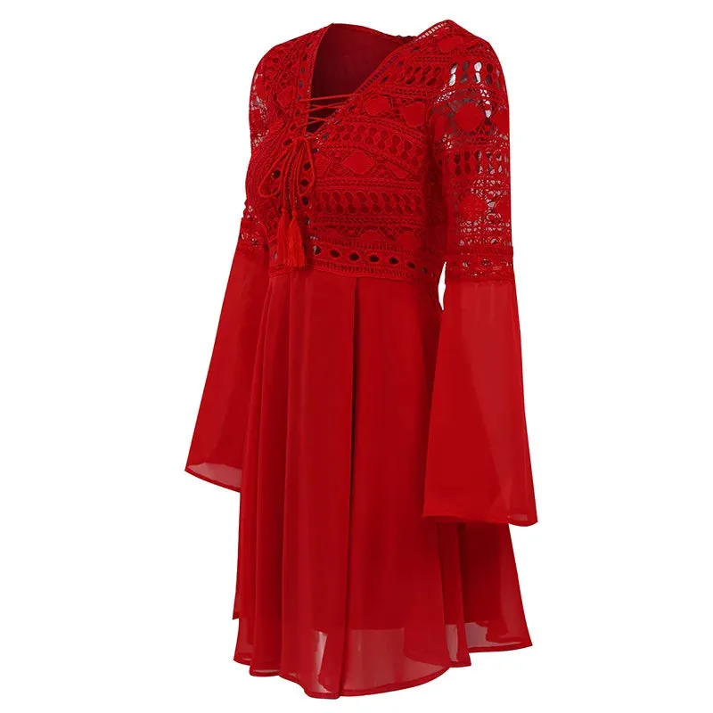Women's A-Line Mini Dress with Ruffle Patchwork