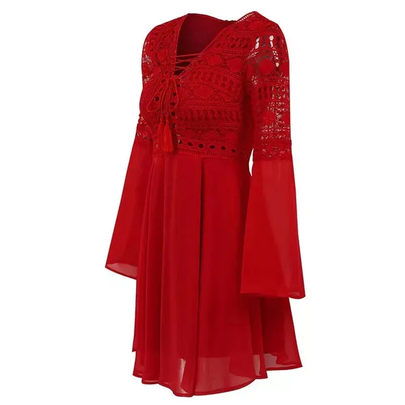 Women's A-Line Mini Dress with Ruffle Patchwork