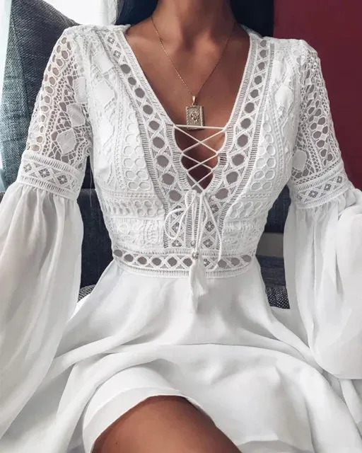 Women's A-Line Mini Dress with Ruffle Patchwork