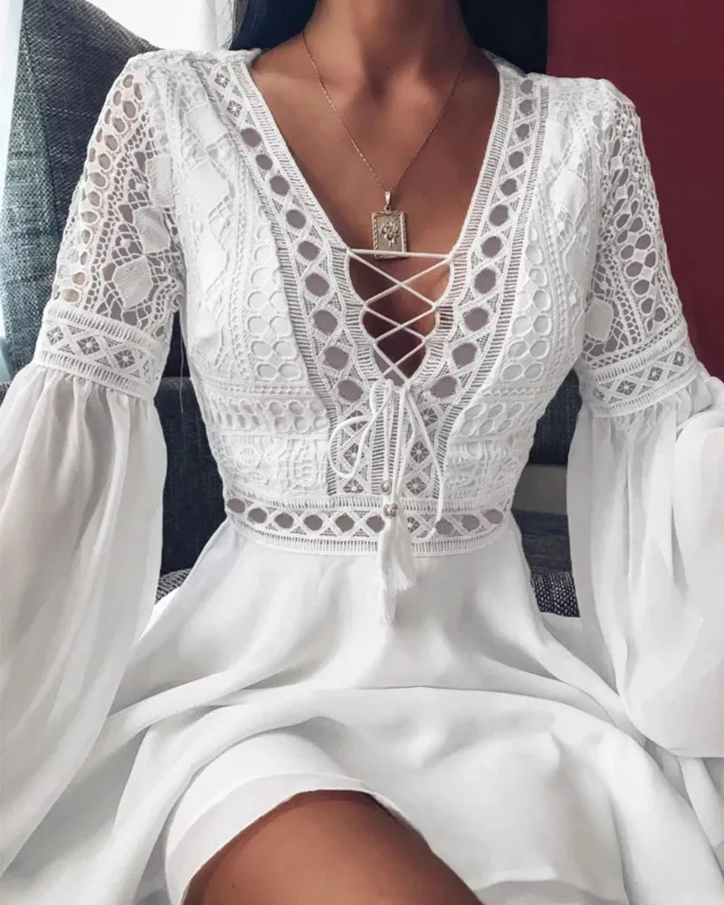 Women's A-Line Mini Dress with Ruffle Patchwork