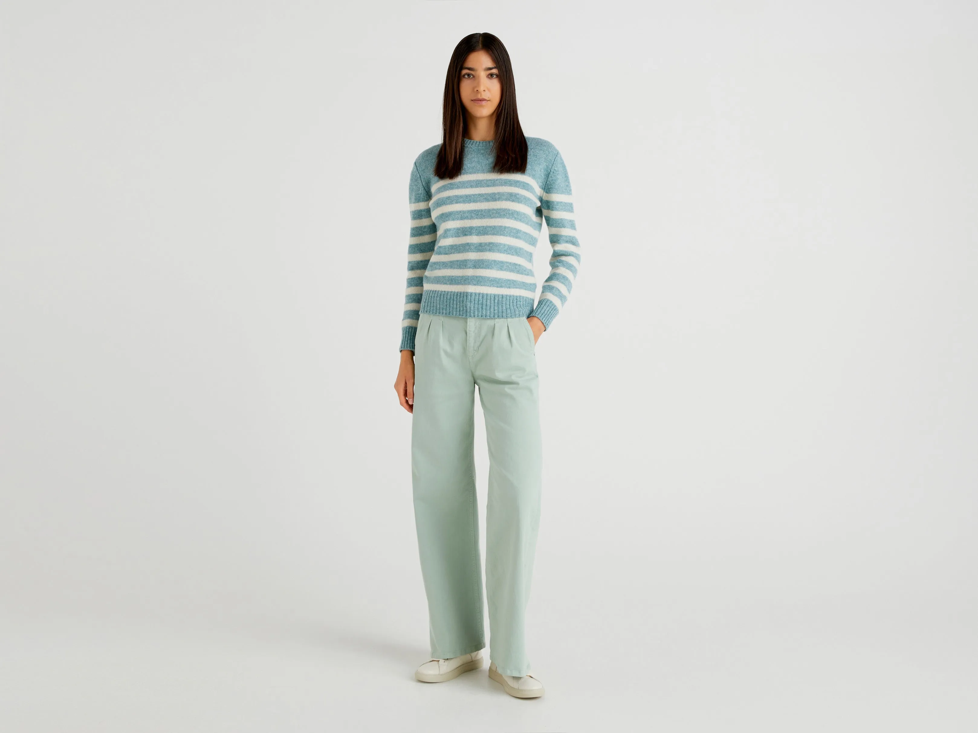 Womens Flared Trousers with Pleated Design